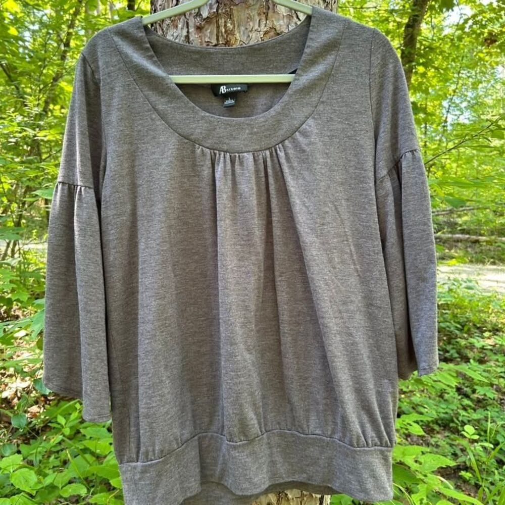 AB Studios Gray-Brown Boho Bell Sleeve Blouse Medium